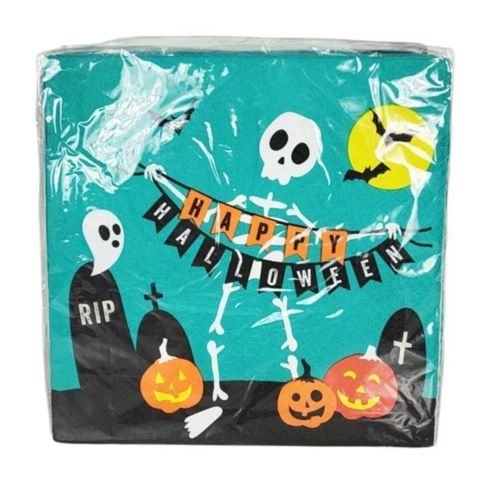 VTG 80s 90s Halloween Party Skull Ghosts Bats Paper Napkins 16 Ct Lot Of 6 Pks.